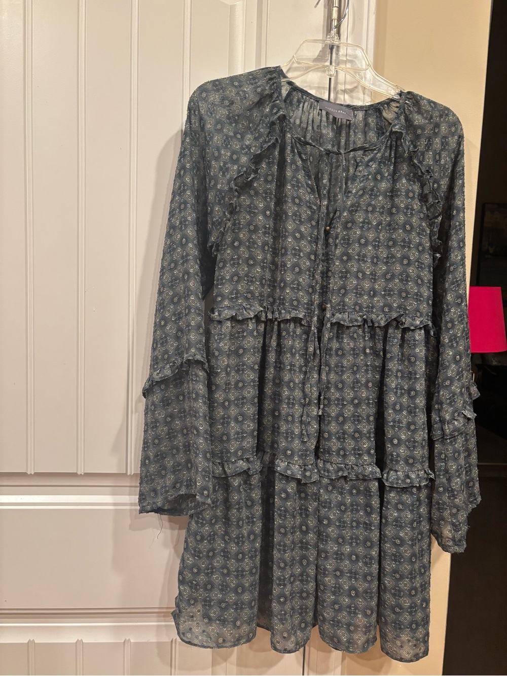 Hudson Gray Long Sleeve Tiered Floral Dress in Dusty Blue